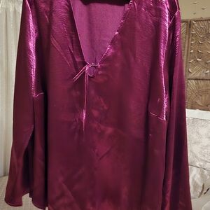 Ava & Viv Satin Blouse in Deep Magenta